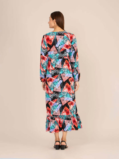 Rayon Printed Full Sleeve Maxi Dress