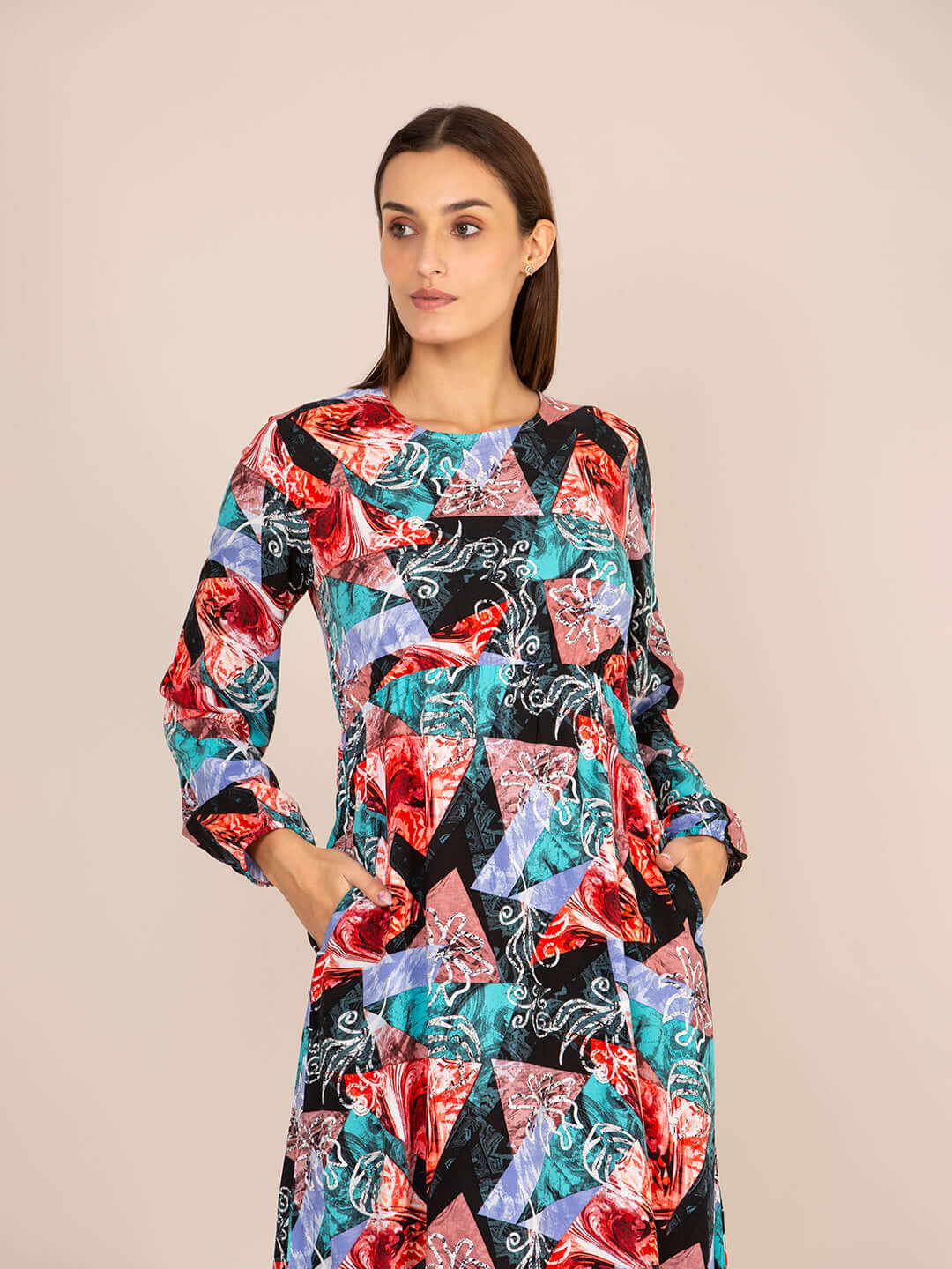 Rayon Printed Full Sleeve Maxi Dress