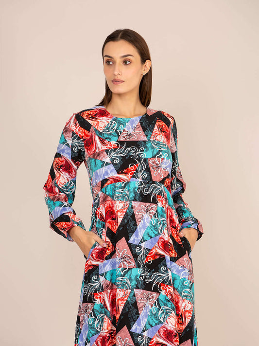 Rayon Printed Full Sleeve Maxi Dress