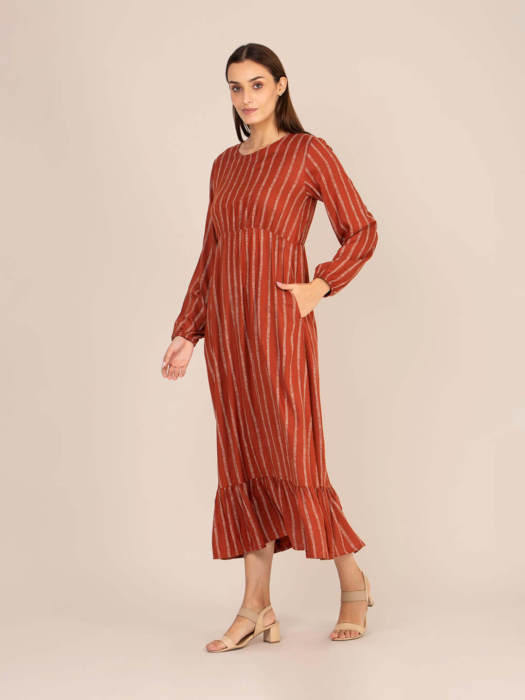 Rayon Printed Full Sleeve Maxi Dress