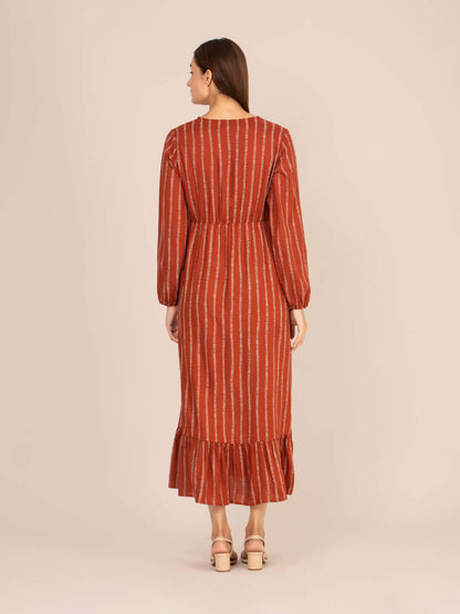 Rayon Printed Full Sleeve Maxi Dress
