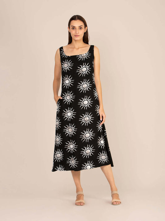 Rayon Printed Sleeveless Fit & Flare Maxi Dress