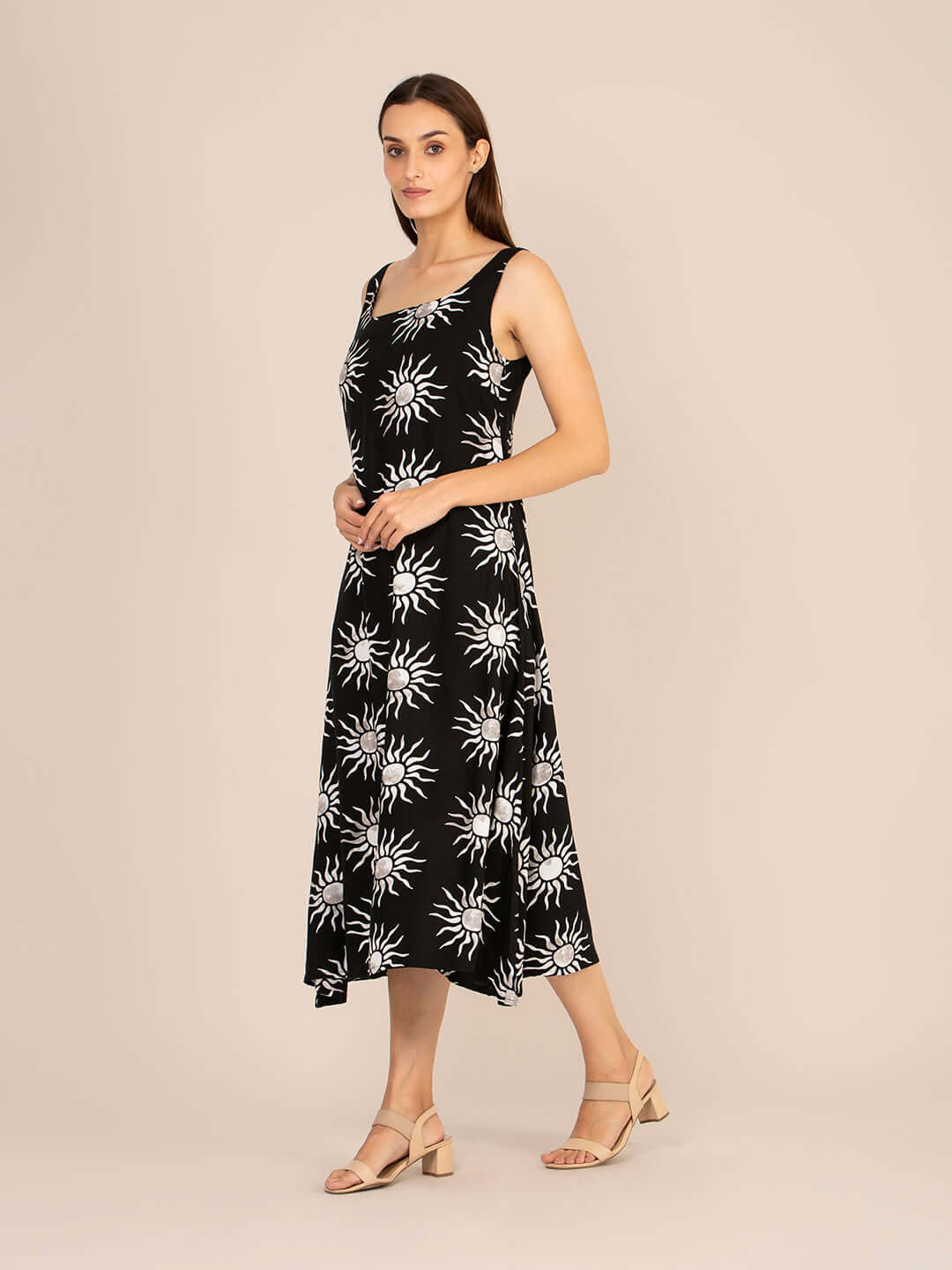Rayon Printed Sleeveless Fit & Flare Maxi Dress