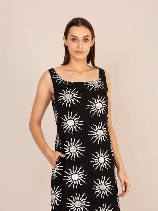 Rayon Printed Sleeveless Fit & Flare Maxi Dress