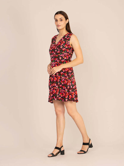 Rayon Printed Fit & Flare A Line Midi Dress