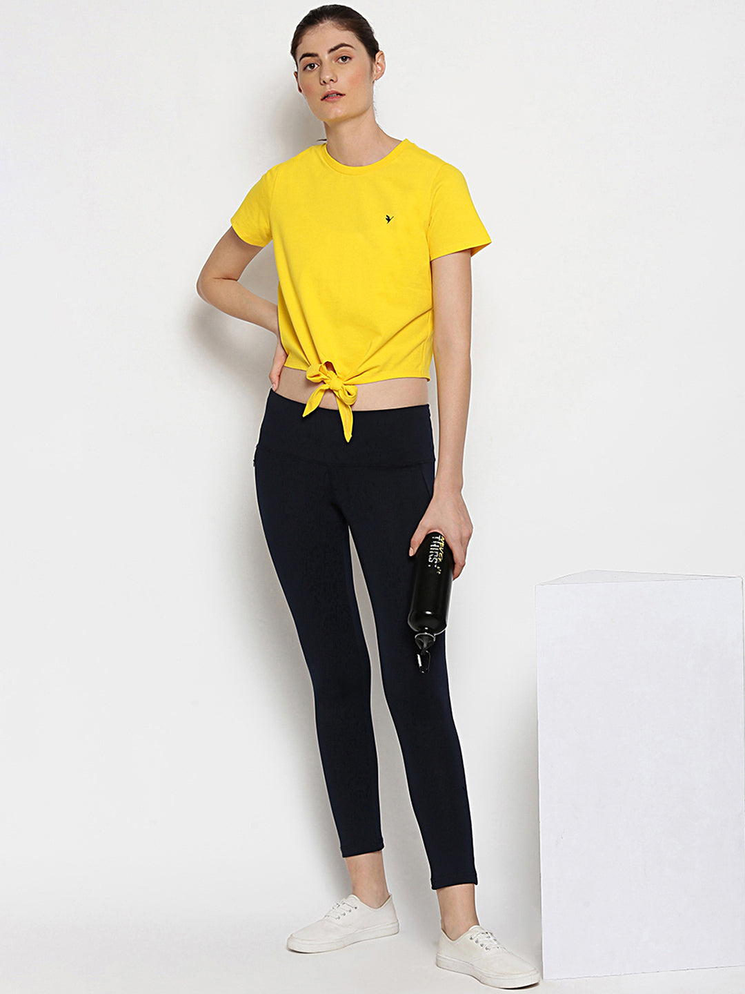 Womens Premium Cotton Lycra Smart Fit Knotted Half Sleeve Top