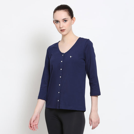 Womens Premium Cotton 3/4 Sleeve V- Neck Tops