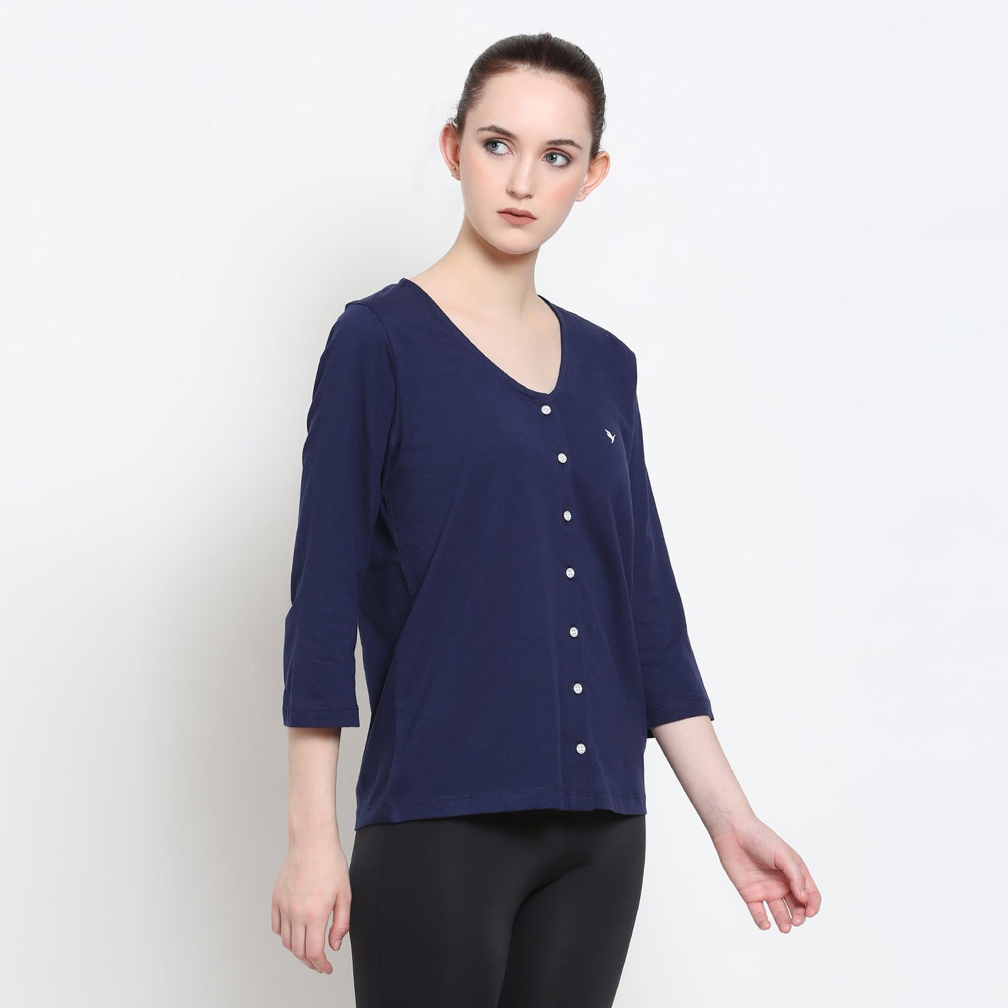 Womens Premium Cotton 3/4 Sleeve V- Neck Tops