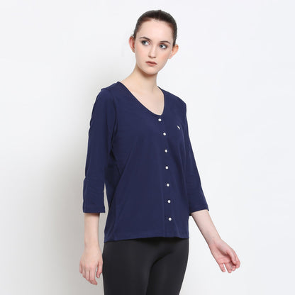 Womens Premium Cotton 3/4 Sleeve V- Neck Tops