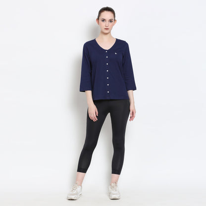 Womens Premium Cotton 3/4 Sleeve V- Neck Tops