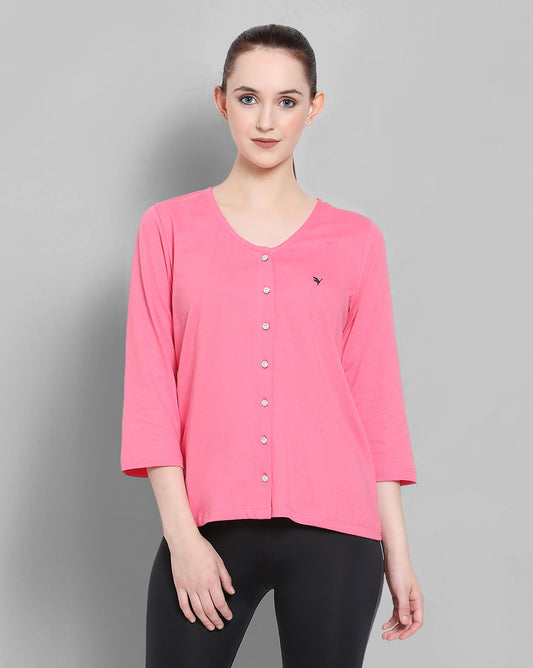 Womens Premium Cotton 3/4 Sleeve V- Neck Tops