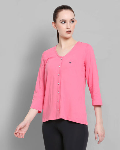 Womens Premium Cotton 3/4 Sleeve V- Neck Tops