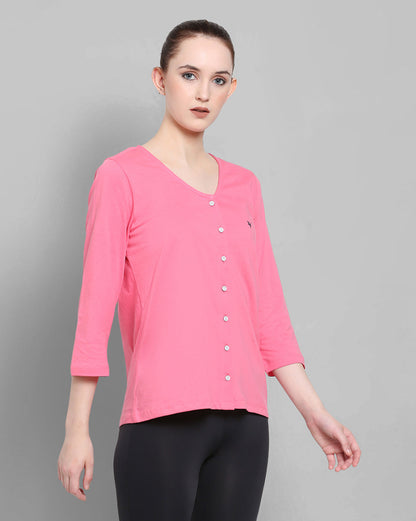 Womens Premium Cotton 3/4 Sleeve V- Neck Tops