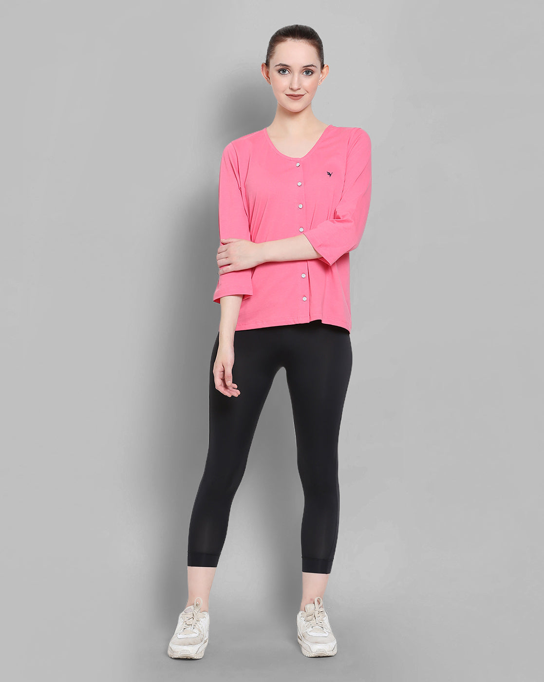 Womens Premium Cotton 3/4 Sleeve V- Neck Tops