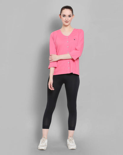 Womens Premium Cotton 3/4 Sleeve V- Neck Tops