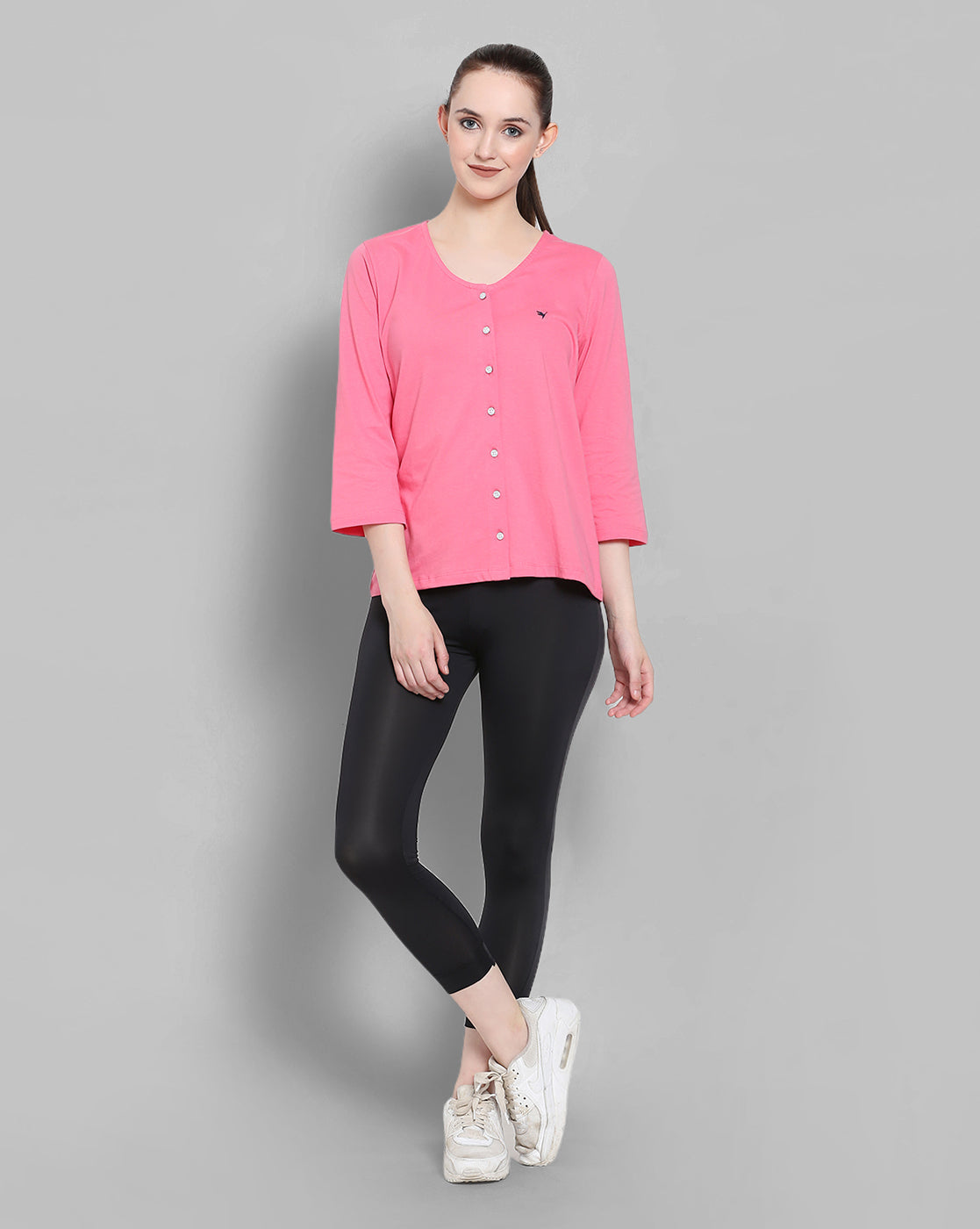 Womens Premium Cotton 3/4 Sleeve V- Neck Tops