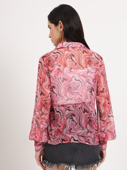 Women'S Premium Chiffon Multicolour Regular Length Straight Hem Digital Print Shirt