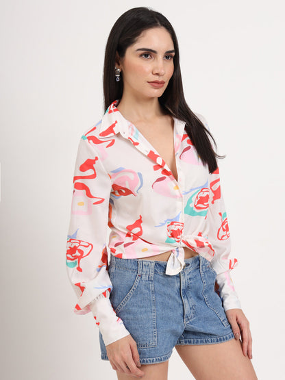 Women'S Premium American Crepe Multicolour Regular Length Straight Hem Digital Print Shirt