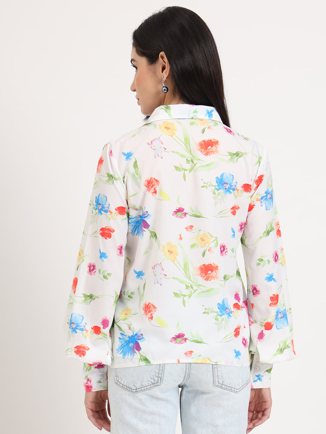 Women'S Premium Micro Multicolour Regular Length Straight Hem Digital Print Shirt