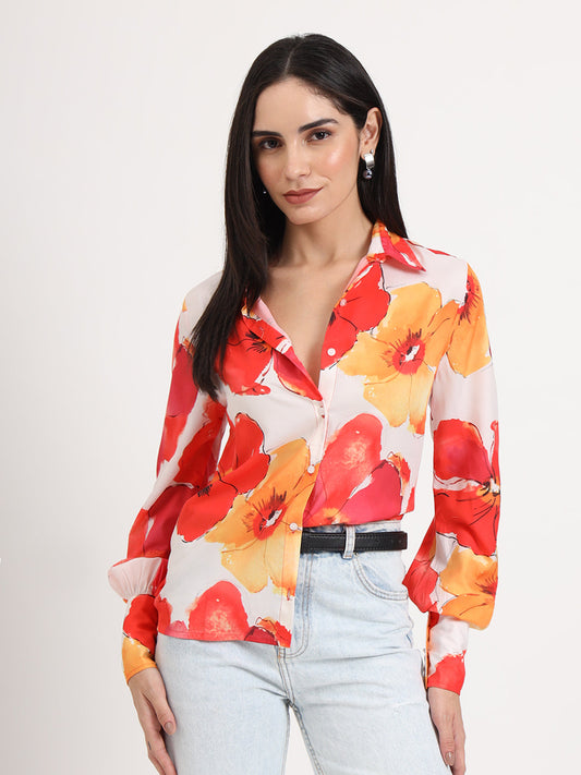 Women'S Premium American Crepe Multicolour Regular Length Straight Hem Digital Print Shirt