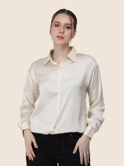 Off White Regular Fit Summer Satin Shirt