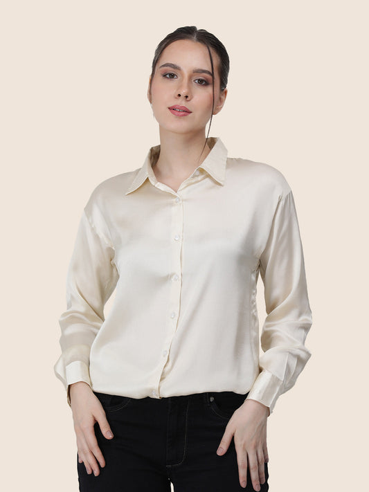 Off White Regular Fit Summer Satin Shirt