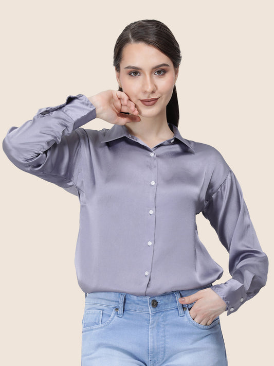 Bluish Grey Regular Fit Summer Satin Shirt