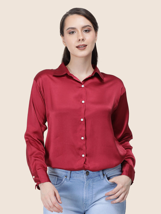 Maroon Regular Fit Summer Satin Shirt