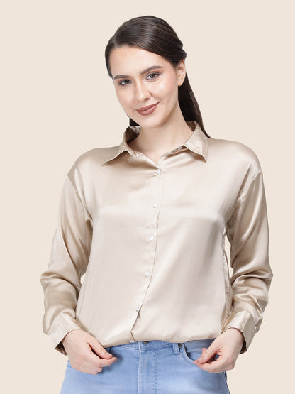 Champagne Regular Fit Summer Satin Shirt