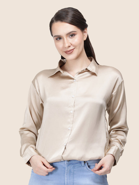 Champagne Regular Fit Summer Satin Shirt