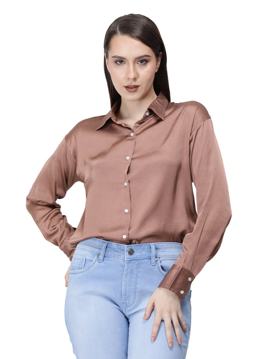 Brown Sugar Regular Fit Summer Satin Shirt