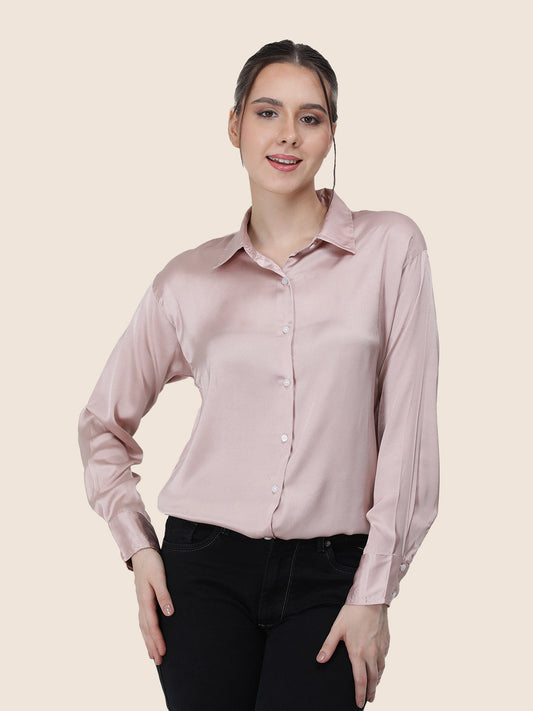 Orchid Pink Regular Fit Summer Satin Shirt