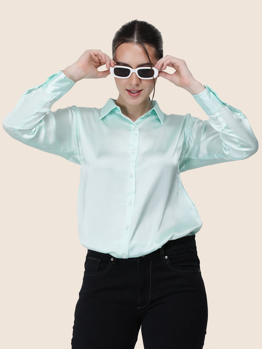 Ice Green Regular Fit Summer Satin Shirt
