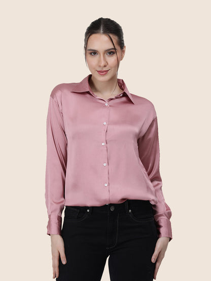 Blush Pink Regular Fit Summer Satin Shirt