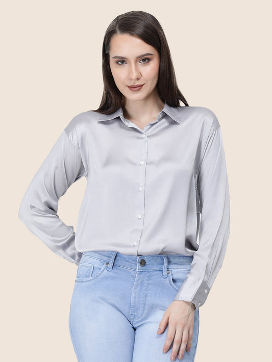 Grey Regular Fit Summer Satin Shirt