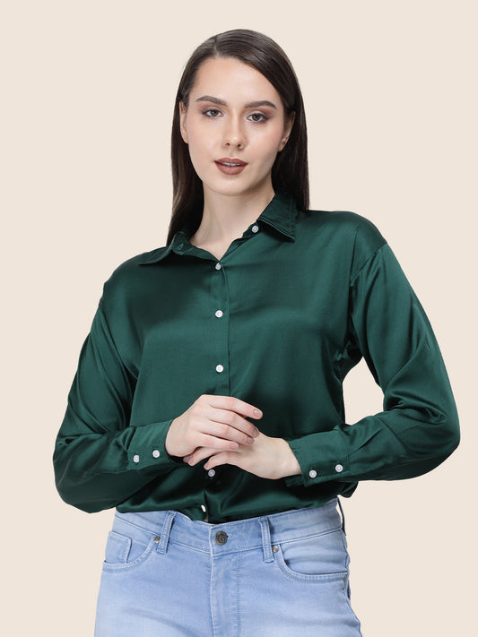 Emerald Green Regular Fit Summer Satin Shirt