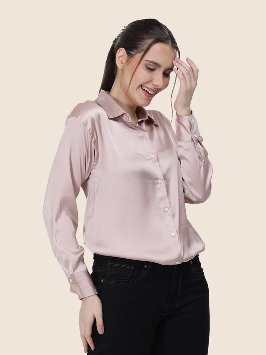 Orchid Pink Regular Fit Summer Satin Shirt