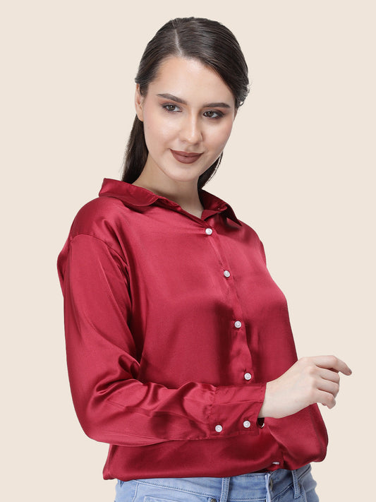 Maroon Regular Fit Summer Satin Shirt