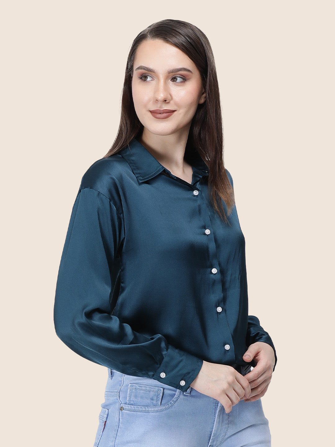 Deep Teal Regular Fit Summer Satin Shirt