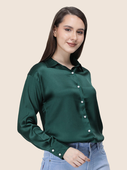Emerald Green Regular Fit Summer Satin Shirt
