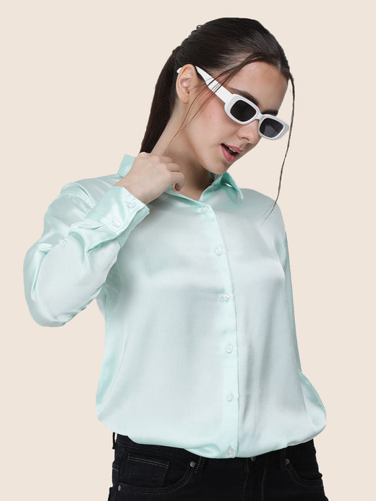 Ice Green Regular Fit Summer Satin Shirt