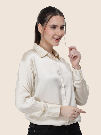 Off White Regular Fit Summer Satin Shirt