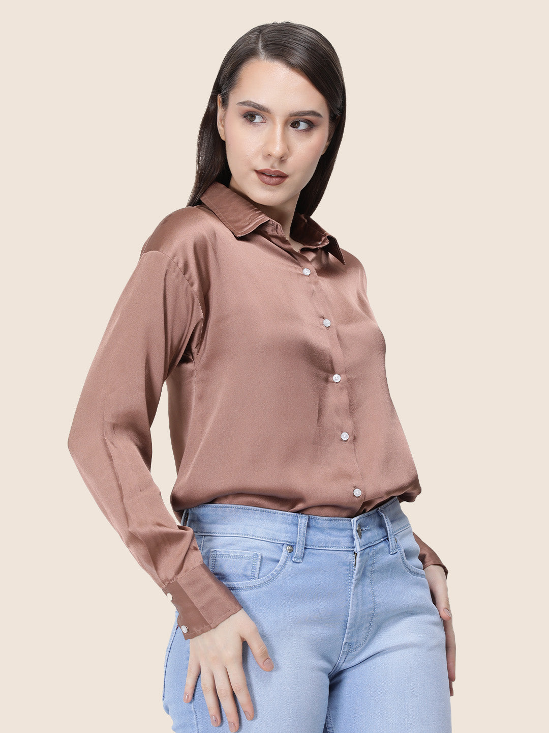 Brown Sugar Regular Fit Summer Satin Shirt