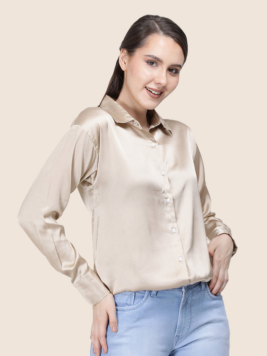 Champagne Regular Fit Summer Satin Shirt