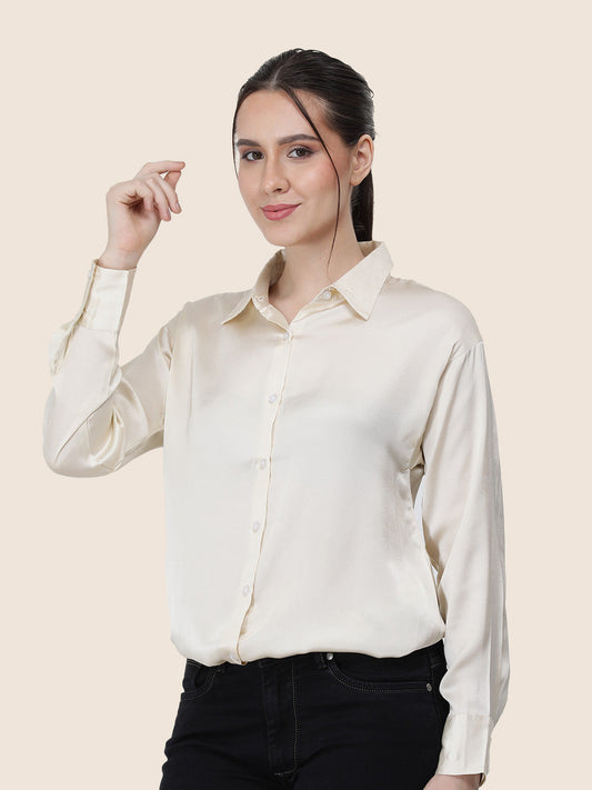 Off White Regular Fit Summer Satin Shirt