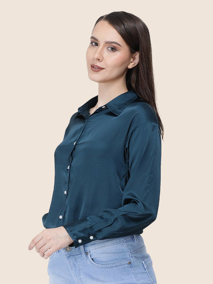 Deep Teal Regular Fit Summer Satin Shirt