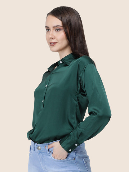 Emerald Green Regular Fit Summer Satin Shirt
