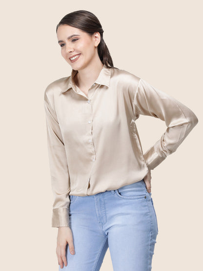 Champagne Regular Fit Summer Satin Shirt