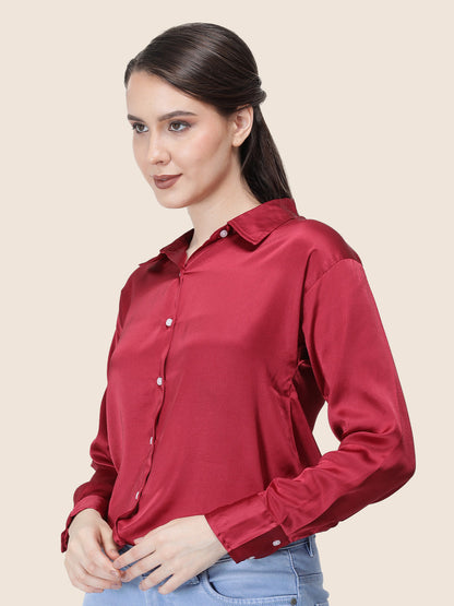 Maroon Regular Fit Summer Satin Shirt