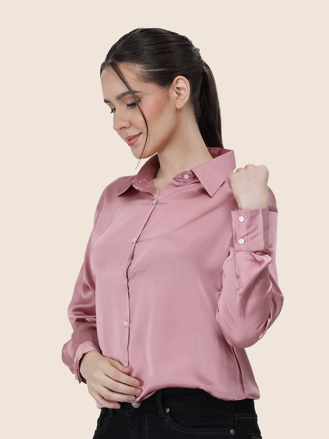 Blush Pink Regular Fit Summer Satin Shirt